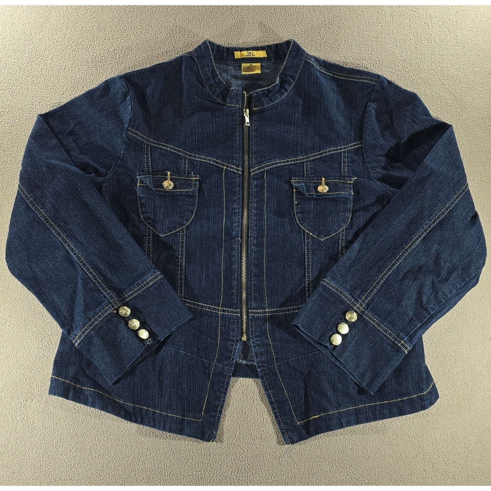 DG Drama Gold Women's Y2K Western Denim Fleur De Lis Zip Up Jacket 3X